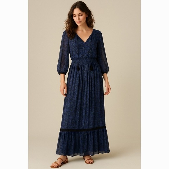 Elie Tahari Silk Floral Chiffon Maxi Dress Sze L Romantic Boho Whimsical  Peasant